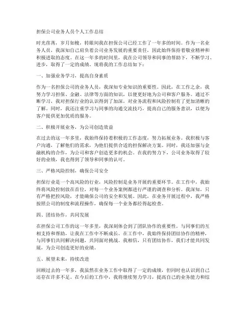 担保公司业务人员个人工作总结