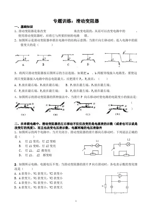 专题训练：滑动变阻器