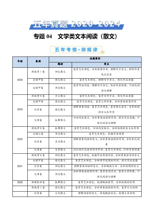 专题04 文学类文本阅读(散文)(学生卷)-五年(2020-2024)高考语文真题分类汇编(通用)