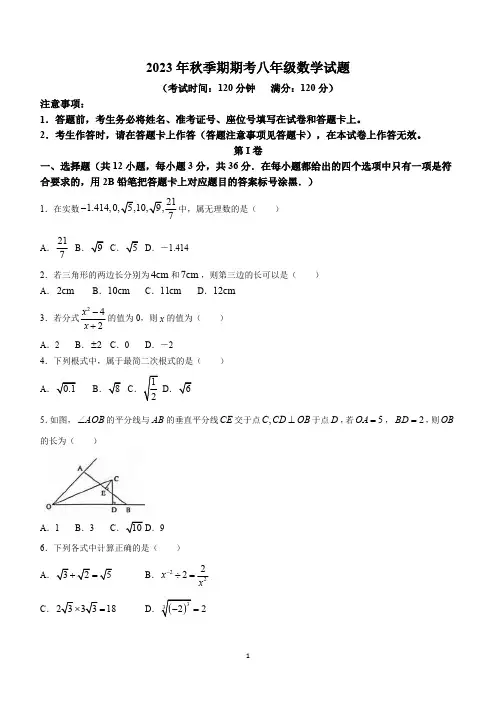 广西壮族自治区贵港市平南县2023-2024学年八年级上学期期末数学试题(含答案)