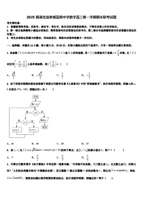 2025届湖北省孝感高级中学数学高三第一学期期末联考试题含解析