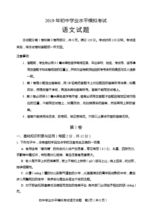 淄博市2019年初中学业水平模拟考试语文初四试题及答案(4)