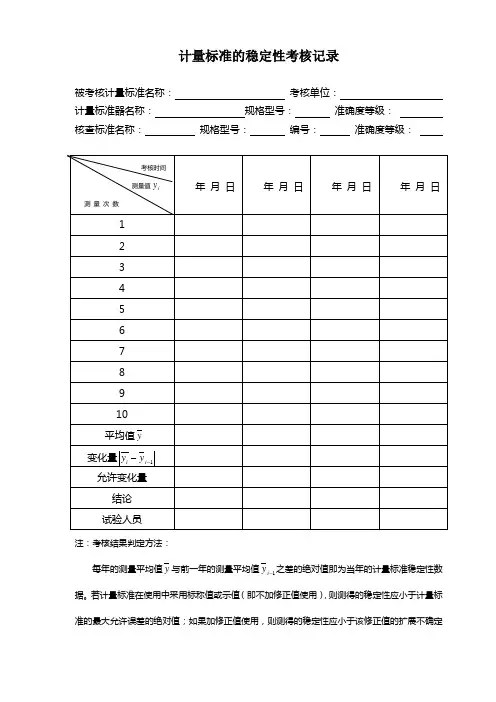 计量标准的稳定性考核记录