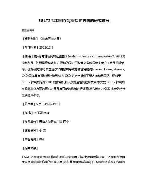 SGLT2抑制剂在肾脏保护方面的研究进展
