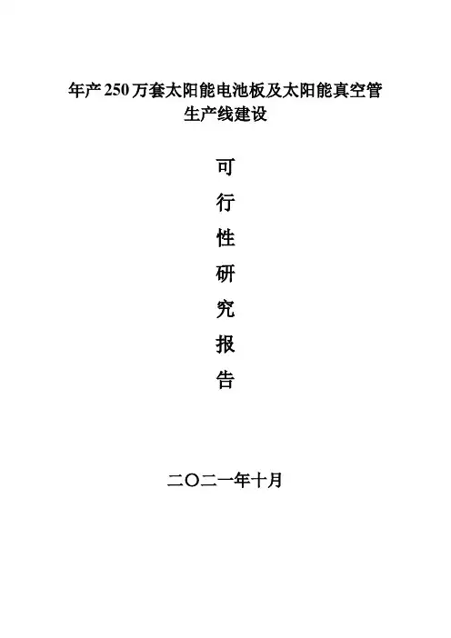 年产250万套太阳能电池板及太阳能真空管生产线建设项目可行性研究报告工业园区项目