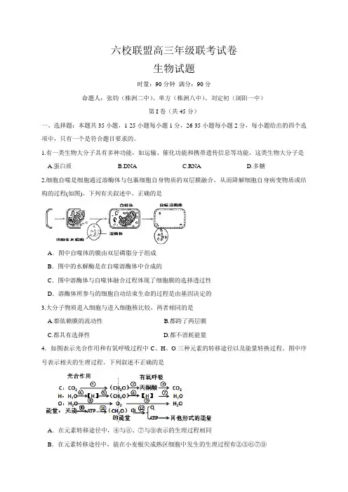湖南省六校联盟2017届高三上学期12月联考生物试题