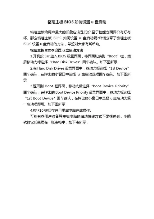 铭瑄主板BIOS如何设置u盘启动
