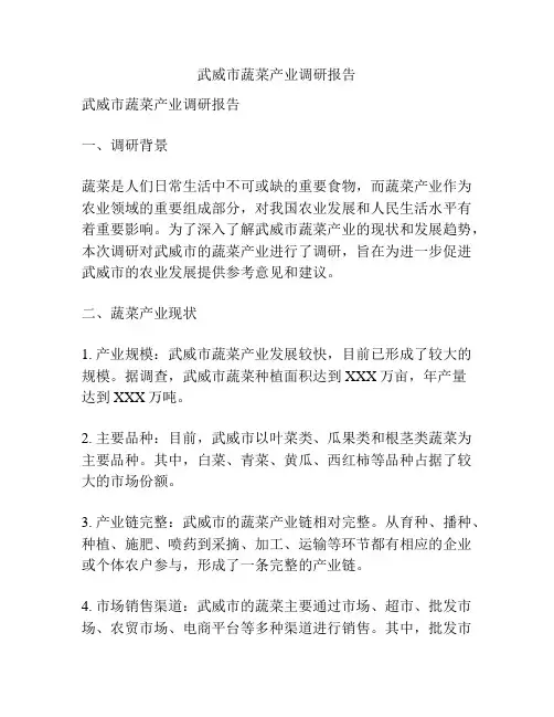 武威市蔬菜产业调研报告