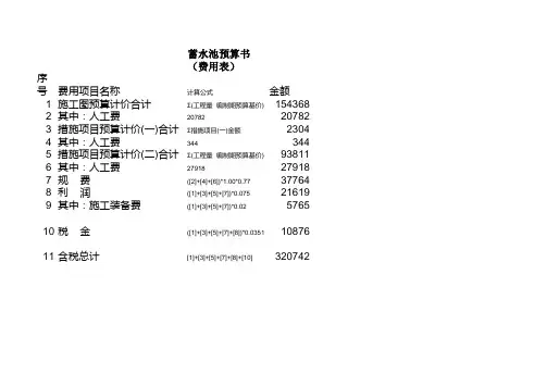 蓄水池工程施工图预算书