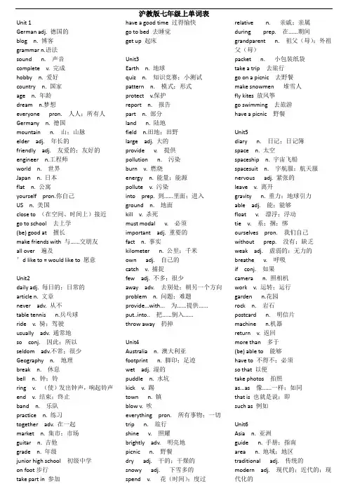 (完整word版)沪教牛津版初中英语单词表