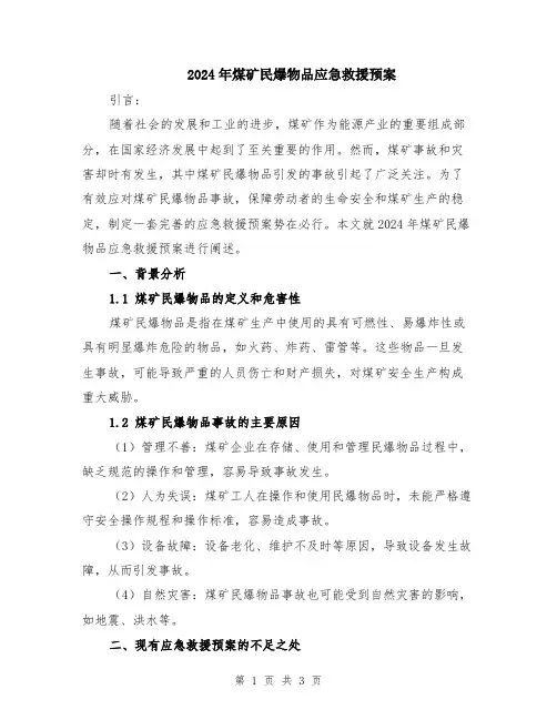 2024年煤矿民爆物品应急救援预案
