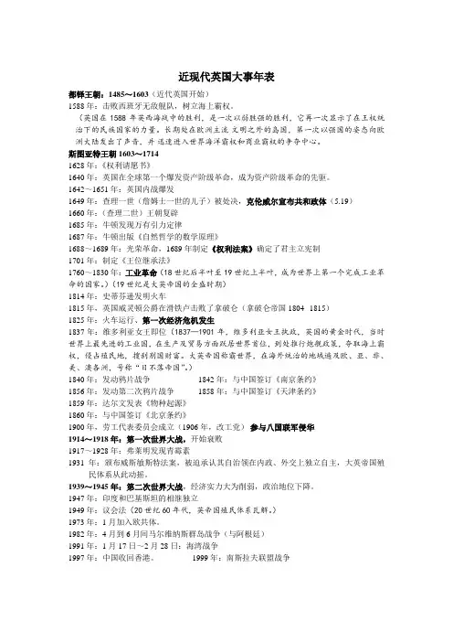 近代以来英国大事年表