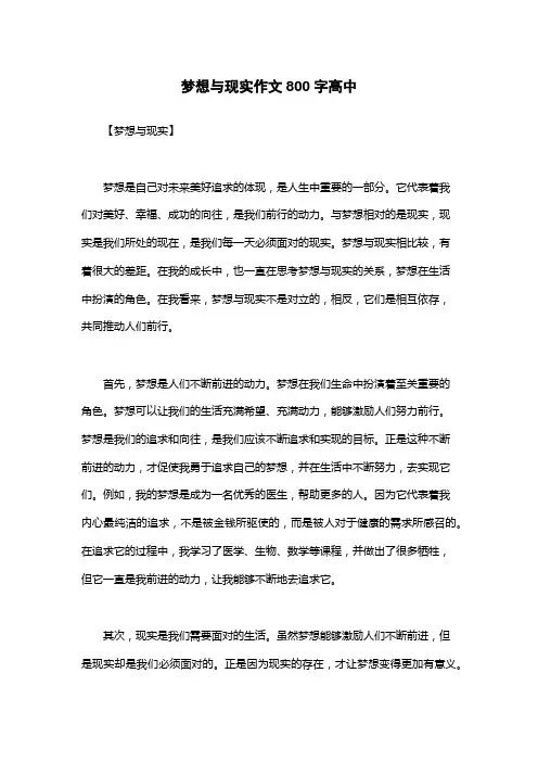 梦想与现实作文800字高中