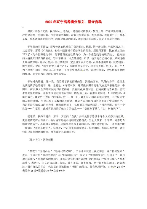 辽宁省2020年高考语文满分作文 坚守自我素材