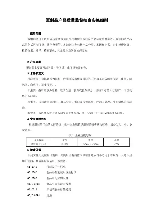 蛋制品产品质量监督抽查实施细则