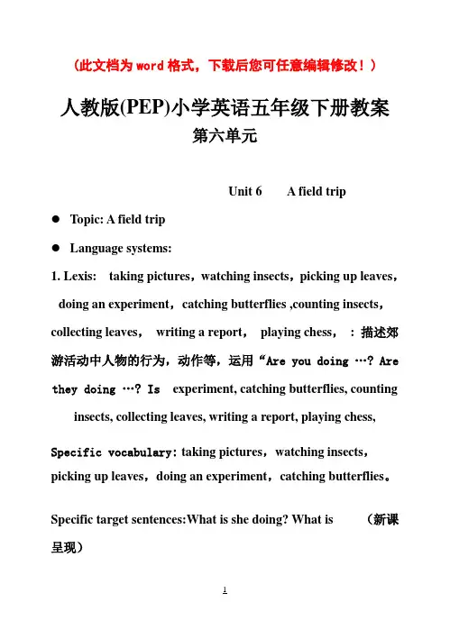 人教版(PEP)小学英语五年级下册教案 第六单元