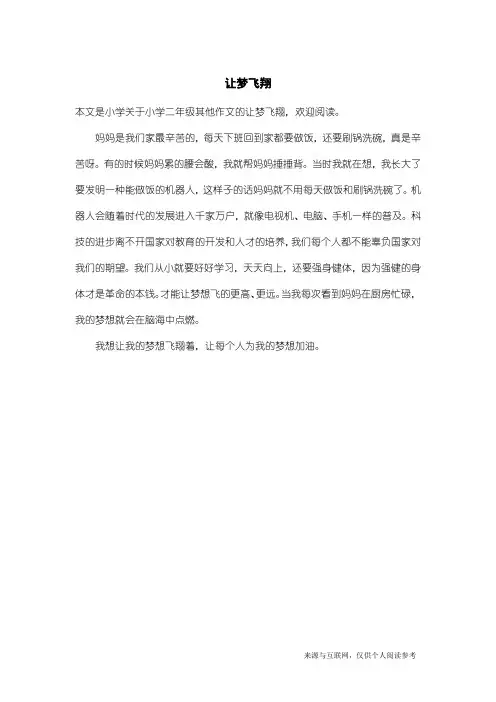 小学二年级其他作文：让梦飞翔