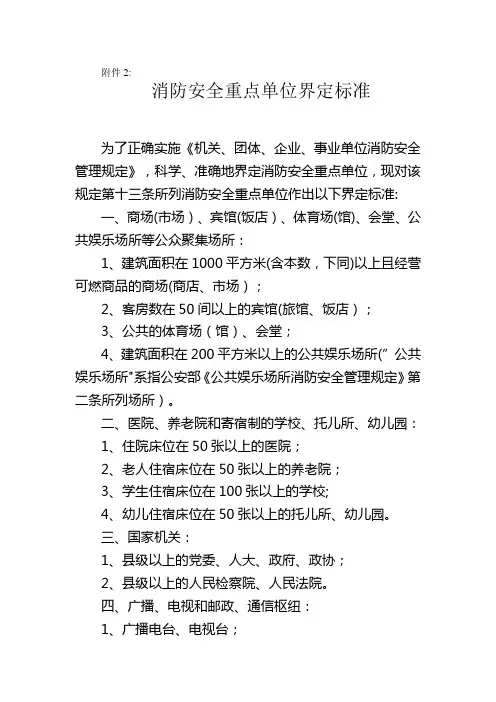 消防安全重点单位界定标准