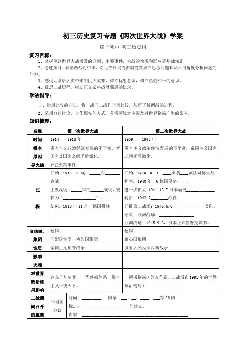两次世界大战初三历史复习专题