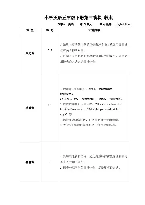 小学英语五年级下册第三模块 教案