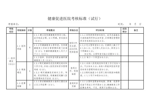 健康促进医院考核标准