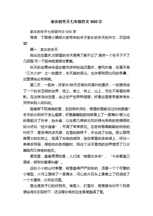 家乡的冬天七年级作文600字