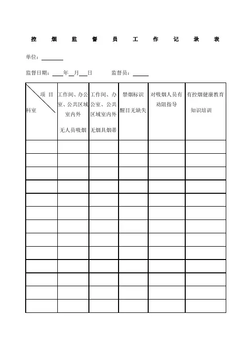 控烟监督员 巡查员工作记录表