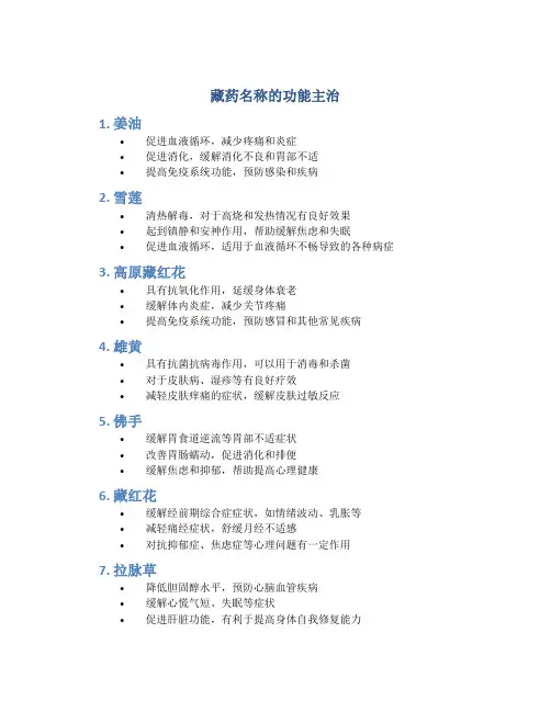 藏药名称的功能主治