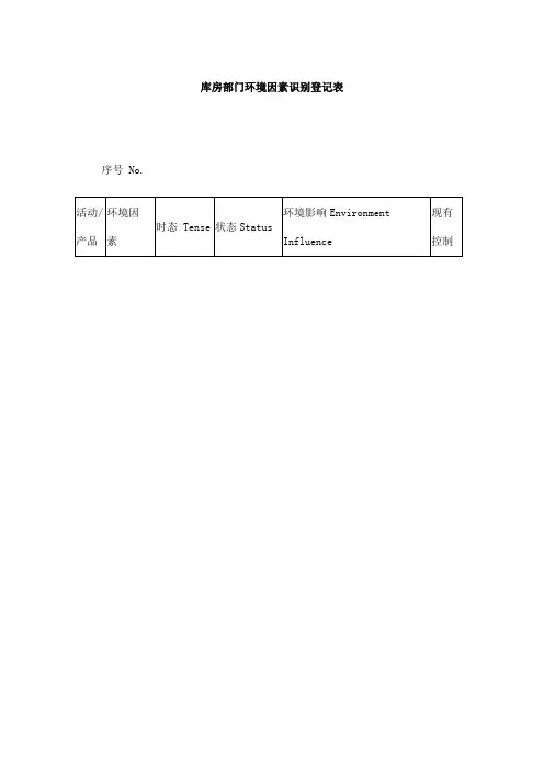 库房部门环境因素识别登记表