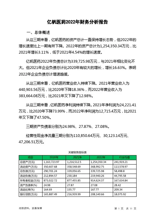 002019亿帆医药2022年财务分析报告-银行版