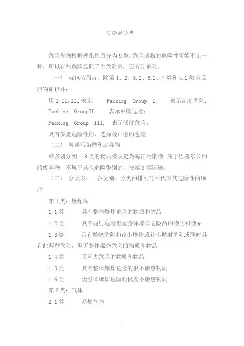 危险品的分类