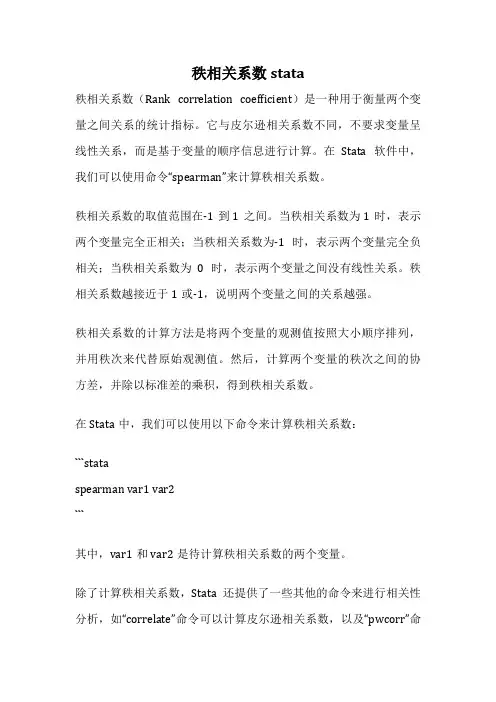 秩相关系数stata 2
