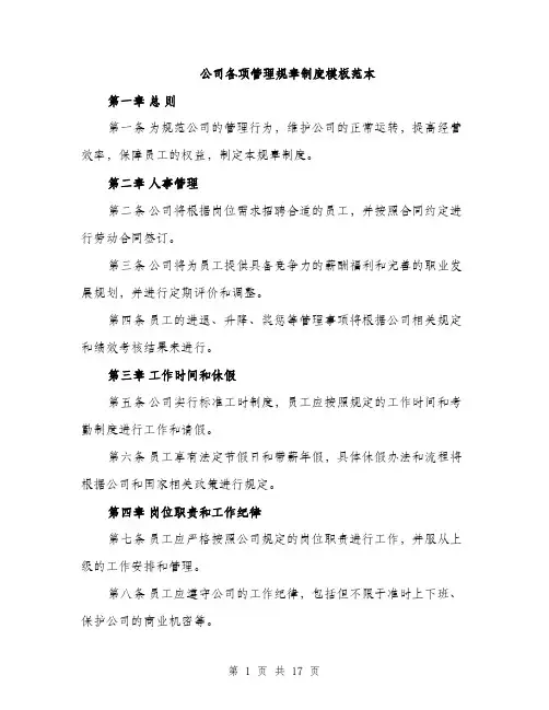 公司各项管理规章制度模板范本（五篇）