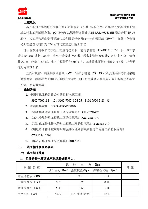 乙烯装置给排水试压方案
