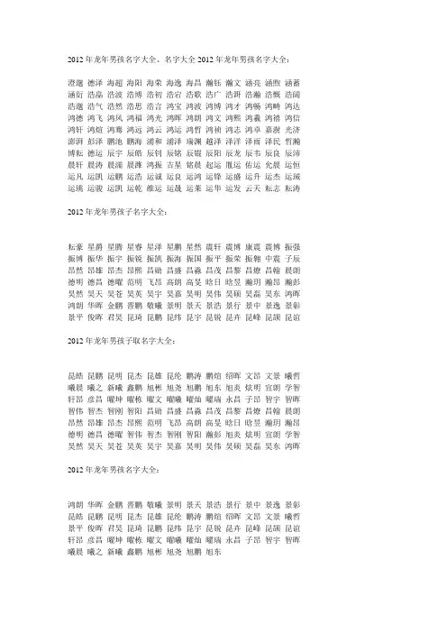 2012年龙年男孩名字大全