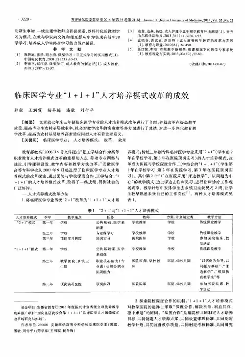 临床医学专业“1+1+1”人才培养模式改革的成效