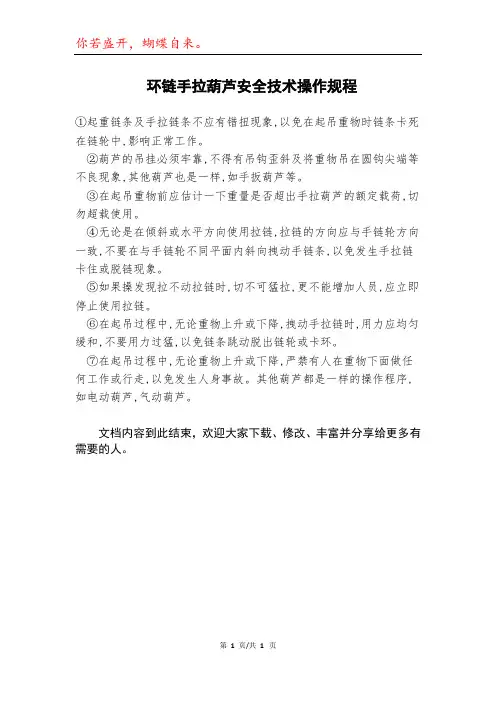 环链手拉葫芦安全技术操作规程