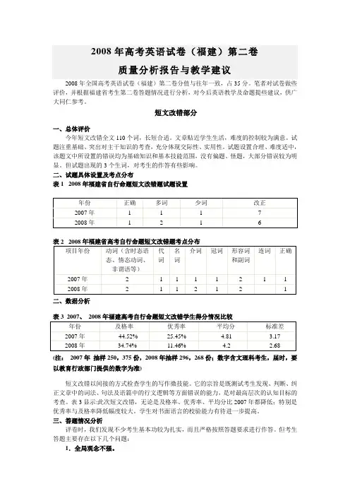 2008年高考英语试卷(福建)第二卷