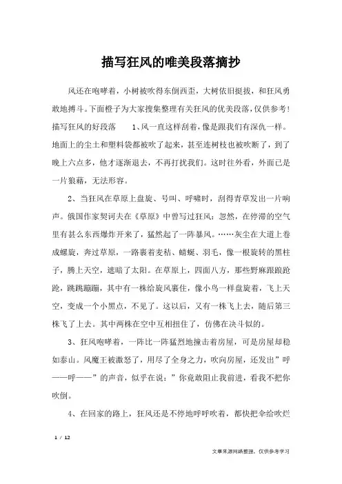 描写狂风的唯美段落摘抄_作文素材
