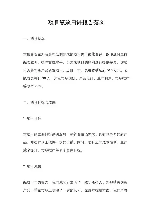 项目绩效自评报告范文