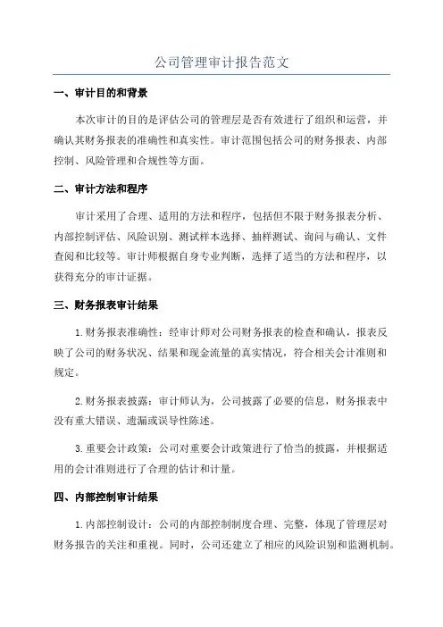 公司管理审计报告范文