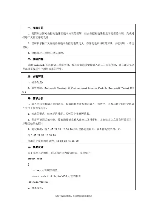 数据结构_二叉排序树实验报告