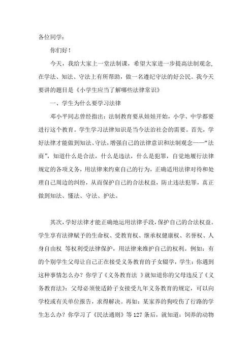 小学生法制教育知识讲座