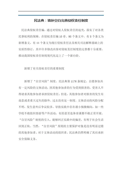 民法典：填补空白完善侵权责任制度