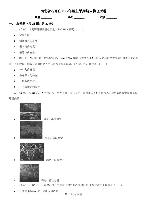 河北省石家庄市八年级上学期期末物理试卷