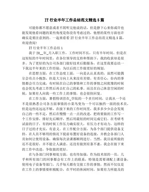 IT行业半年工作总结范文精选5篇