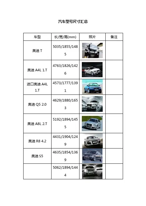 各品牌汽车尺寸