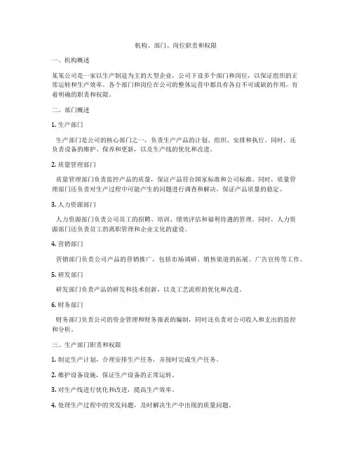 机构、部门、岗位职责和权限