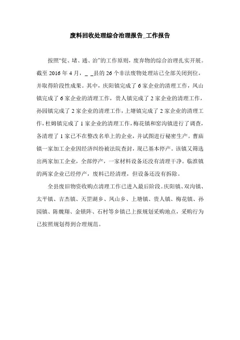 废料回收处理综合治理报告_工作报告.doc