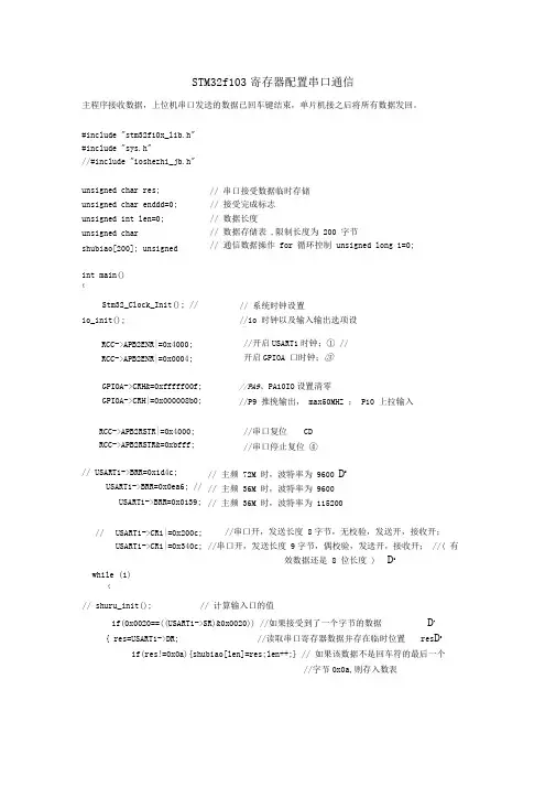 STM32F103串口通信寄存器设置